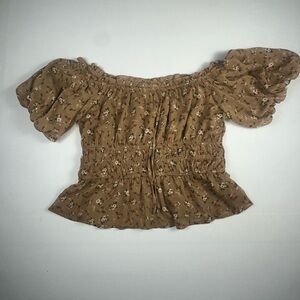 Trixxi Tan Floral Ruffle Blouse